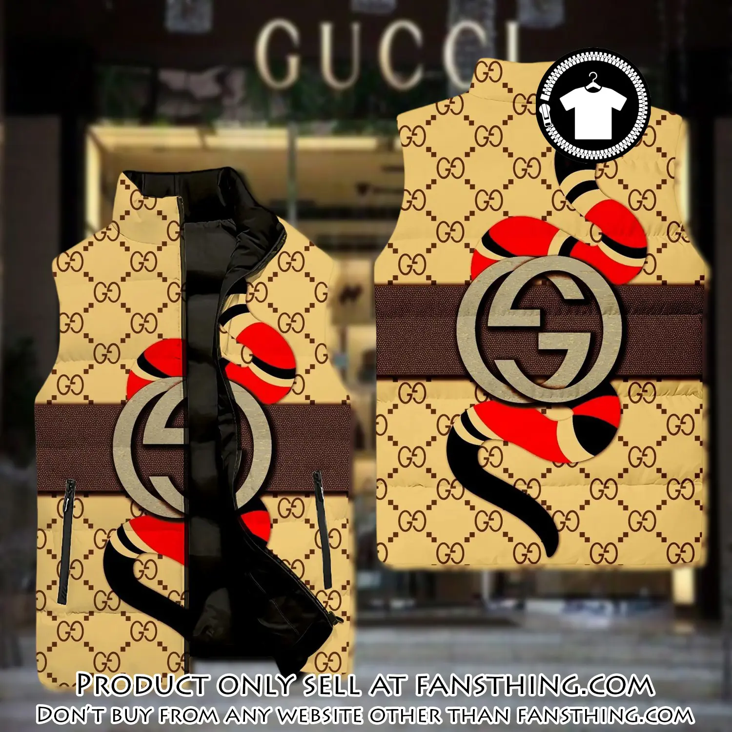 Gucci yellow snake luxury brand 3d sleeveless down jacket fst0508798